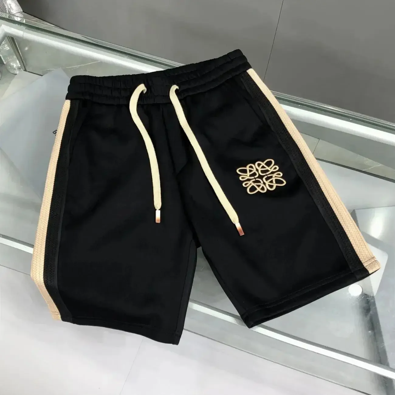 

2024 station summer new spliced webbing stripe simple athleisure shorts men's loose beach five-point pants