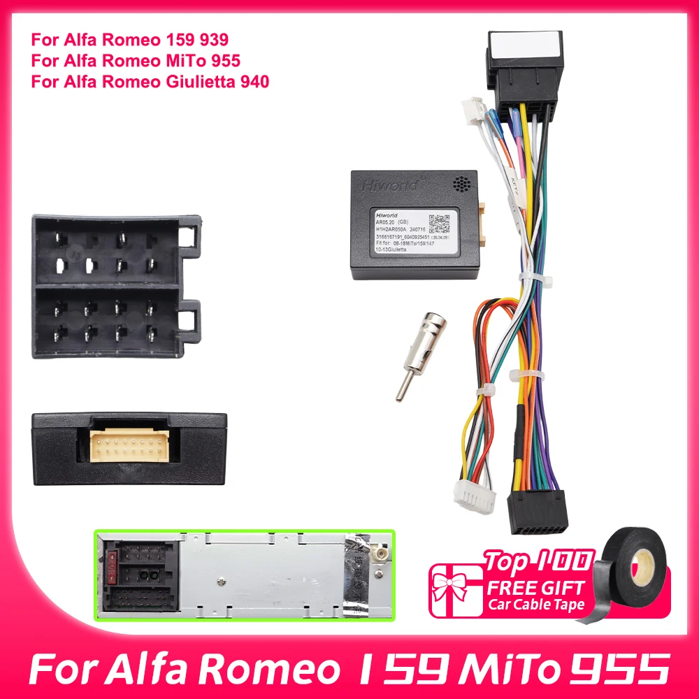 Décodeur Canbus pour autoradio Alfa Romeo 159 GT MiTo Giulietta, câble d'alimentation, faisceau de câblage, connecteur, unité centrale Android