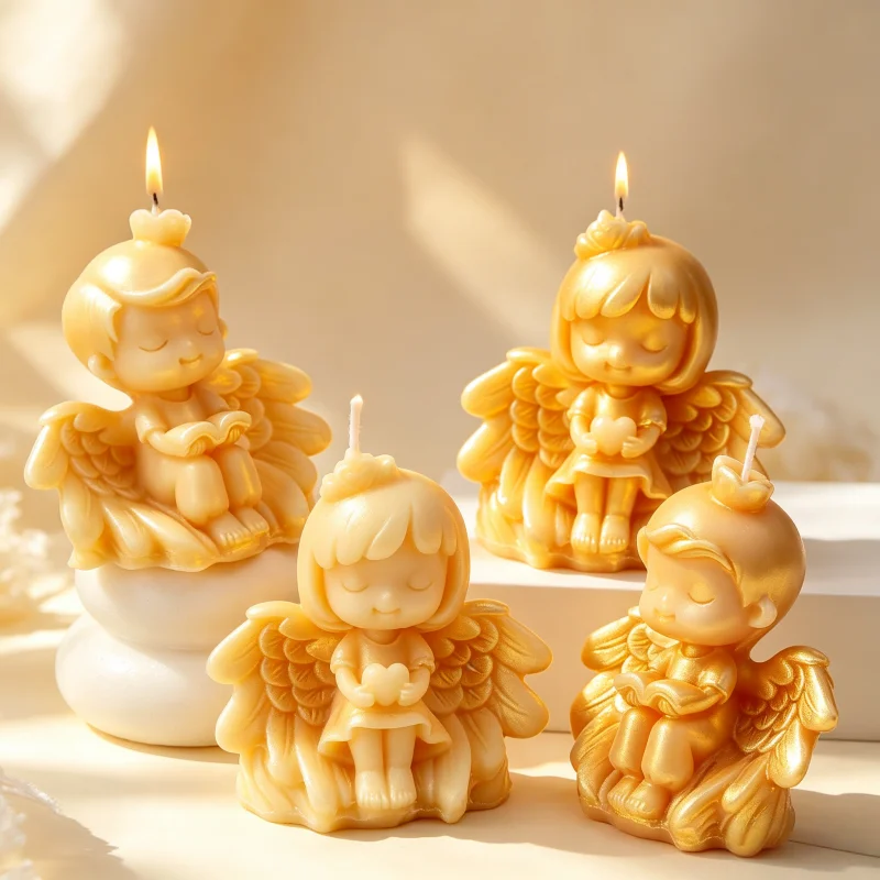 DIY Angel Boy Girl Candle Mold DIY Reading Angel Shape Scented Candle Mold Love Angel Wings Resin Plaster Handmade Home Decor