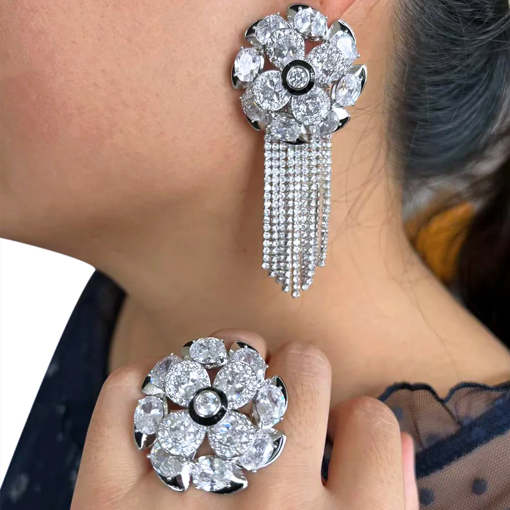 

Missvikki New Hot High Quality Shiny Luxury Round Flower Earrings For Noble Women Daily Party Show Bridal Wedding Fashion Gift