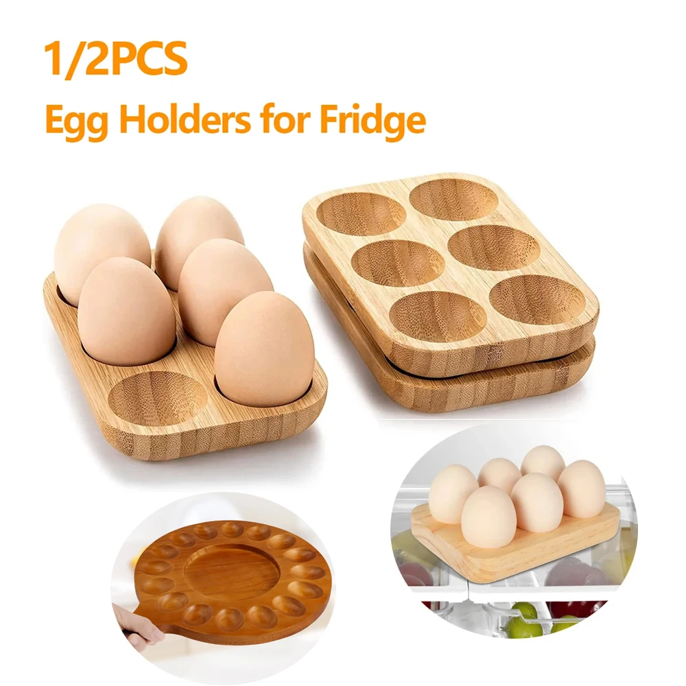 1/2Pcs Egg Tray 6/16 Hole Wood Egg Holder Space Saving Egg Plate Household Egg Storage Rack Accessories for Kitchen Refrigerator