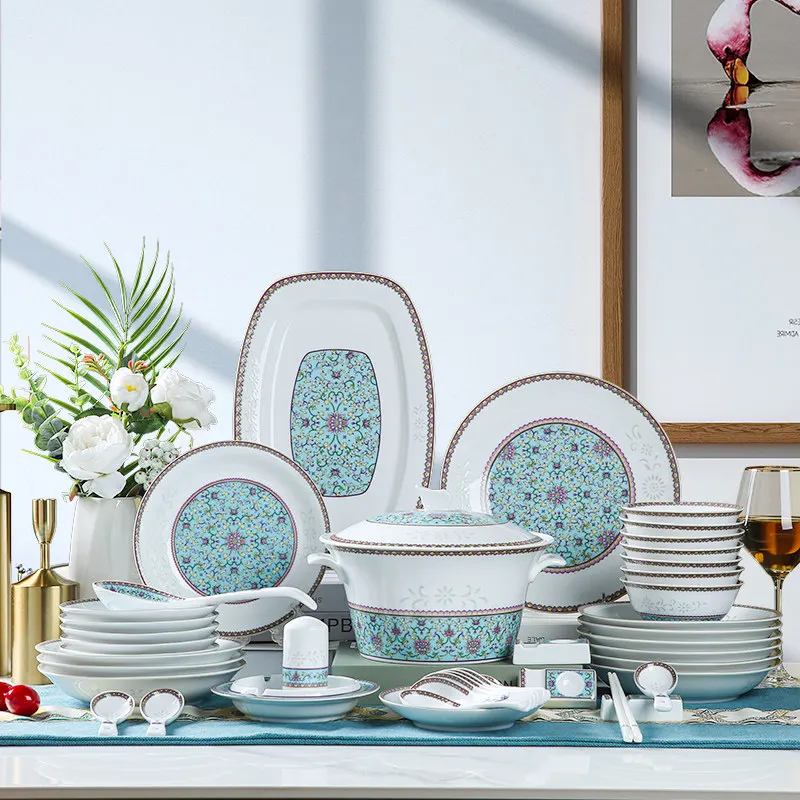 Aesthetic Full Set Dinnerware Sets 6 Person Design Elegant Luxury Dinner Set Ceramic Kitchen Elegant Vajilla Ceramica Dinnerware