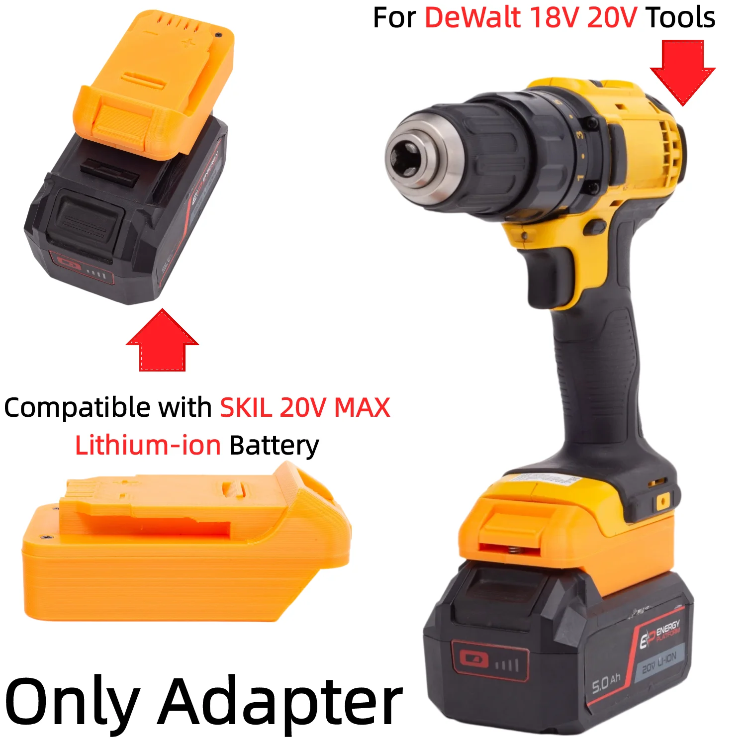 Battery Adapter/Converter for SKIL 20V MAX Lithium-ion Battery TO DeWalt 18V 20V Cordless Drill Impact Wrench(Only Adapter)