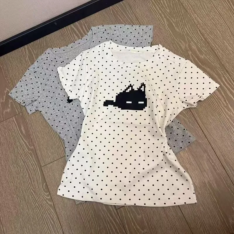 Teen Girls Summer Polka Dot Print T-shirt Slim-fit Flattering Top Female Lady Casual Streetwear Ladies Women Back-to-school Tee
