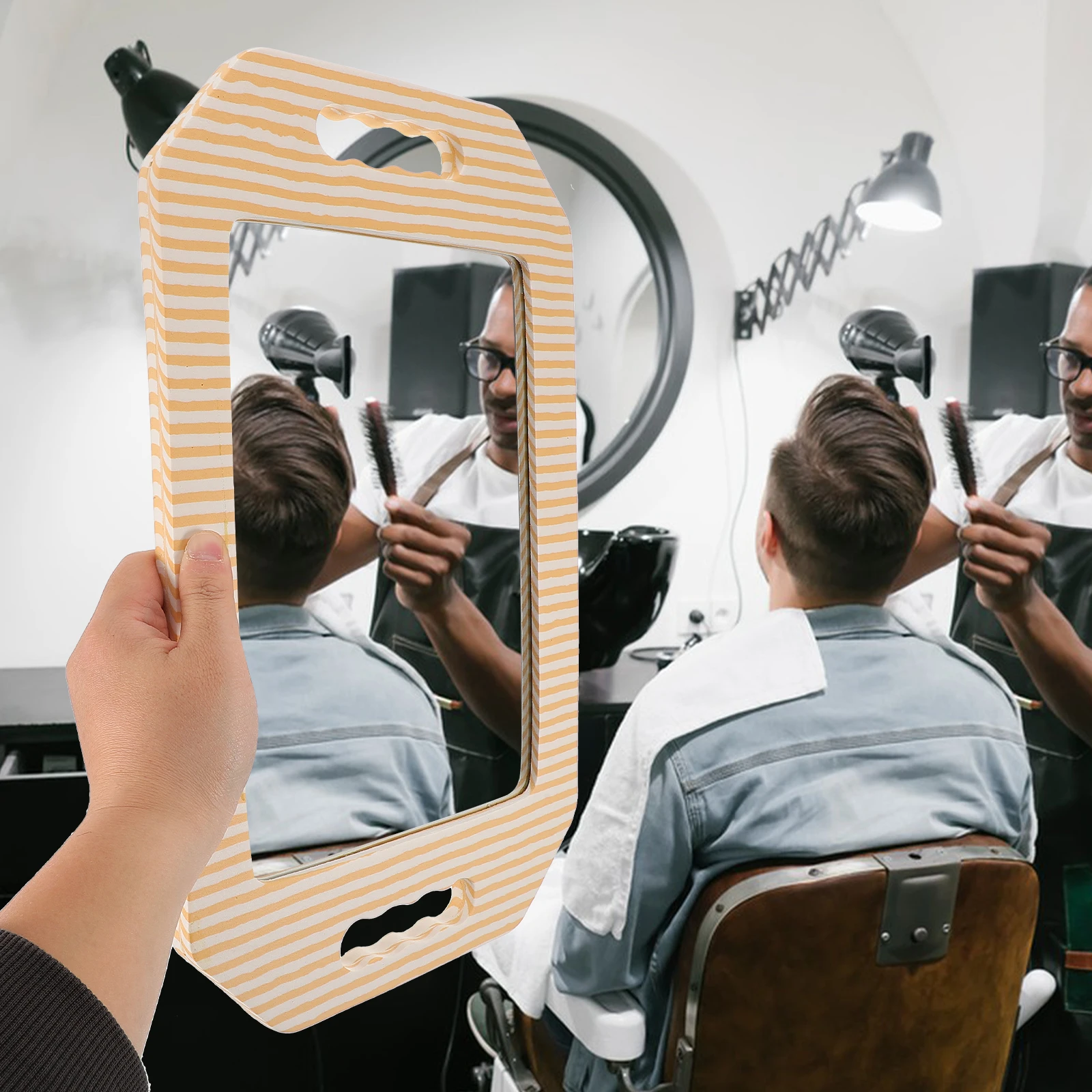 

Shaving Mirror for Men Hair Salon Handheld Rearview Barber Shop Round Cushioned Travel Pink