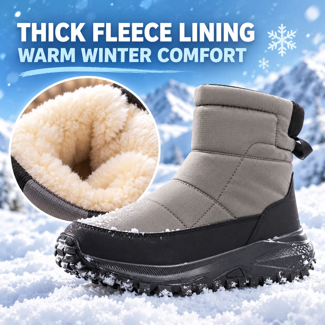 Winter Snow Boots Women Men Warm Fleece Lined Waterproof Style Ankle Shoes Side Zipper Non Slip Outdoor Casual Footwear