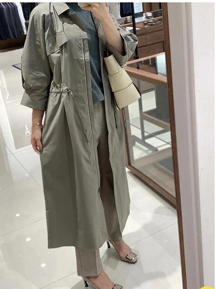 [oein] 2024 Autumn Women French Style Design Long Windbreaker Jacket