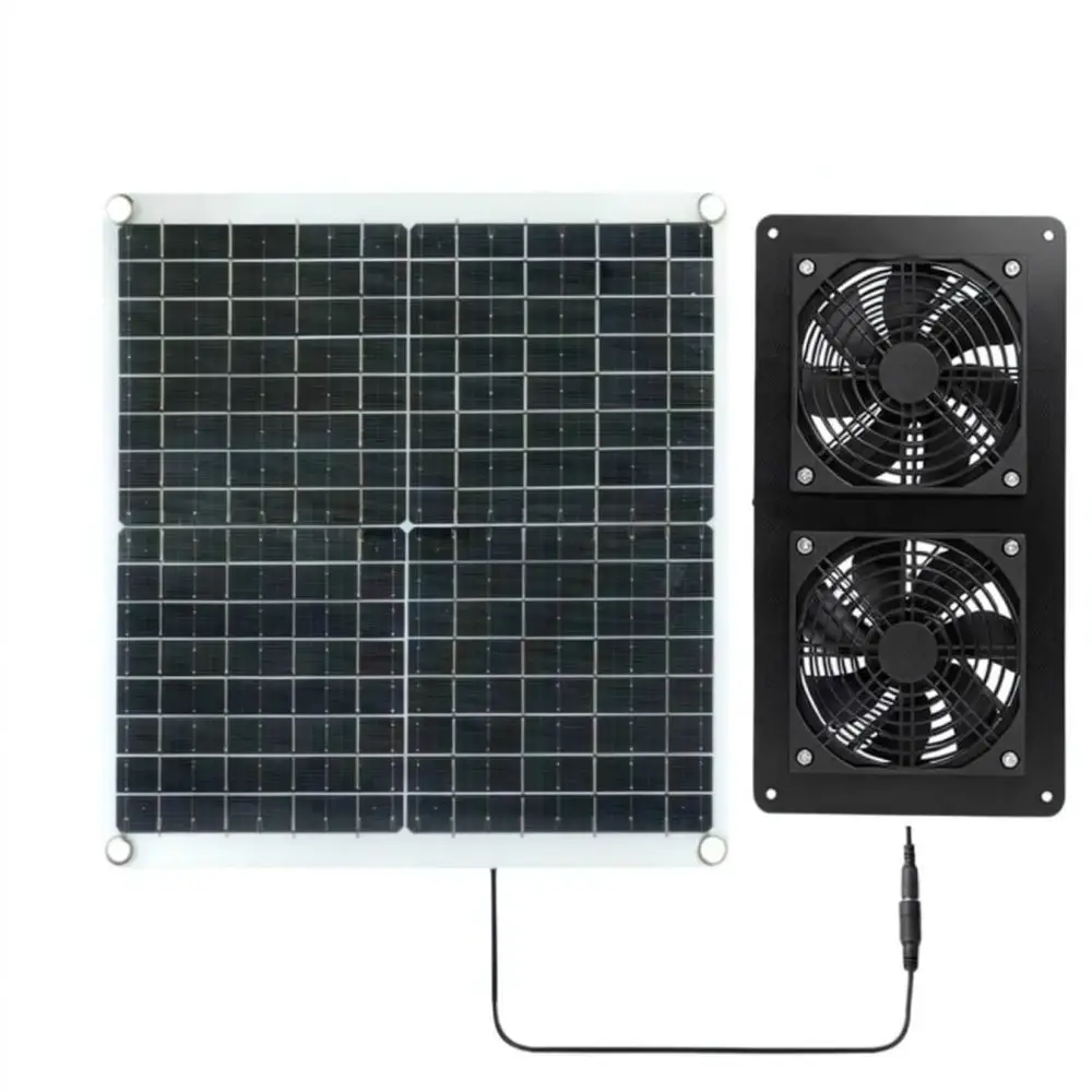 25W Solar Panel Power Ventilation Set Dual Fan For Outdoor Shed Greenhouse Rv Air Exhaust Cooling Energy Device