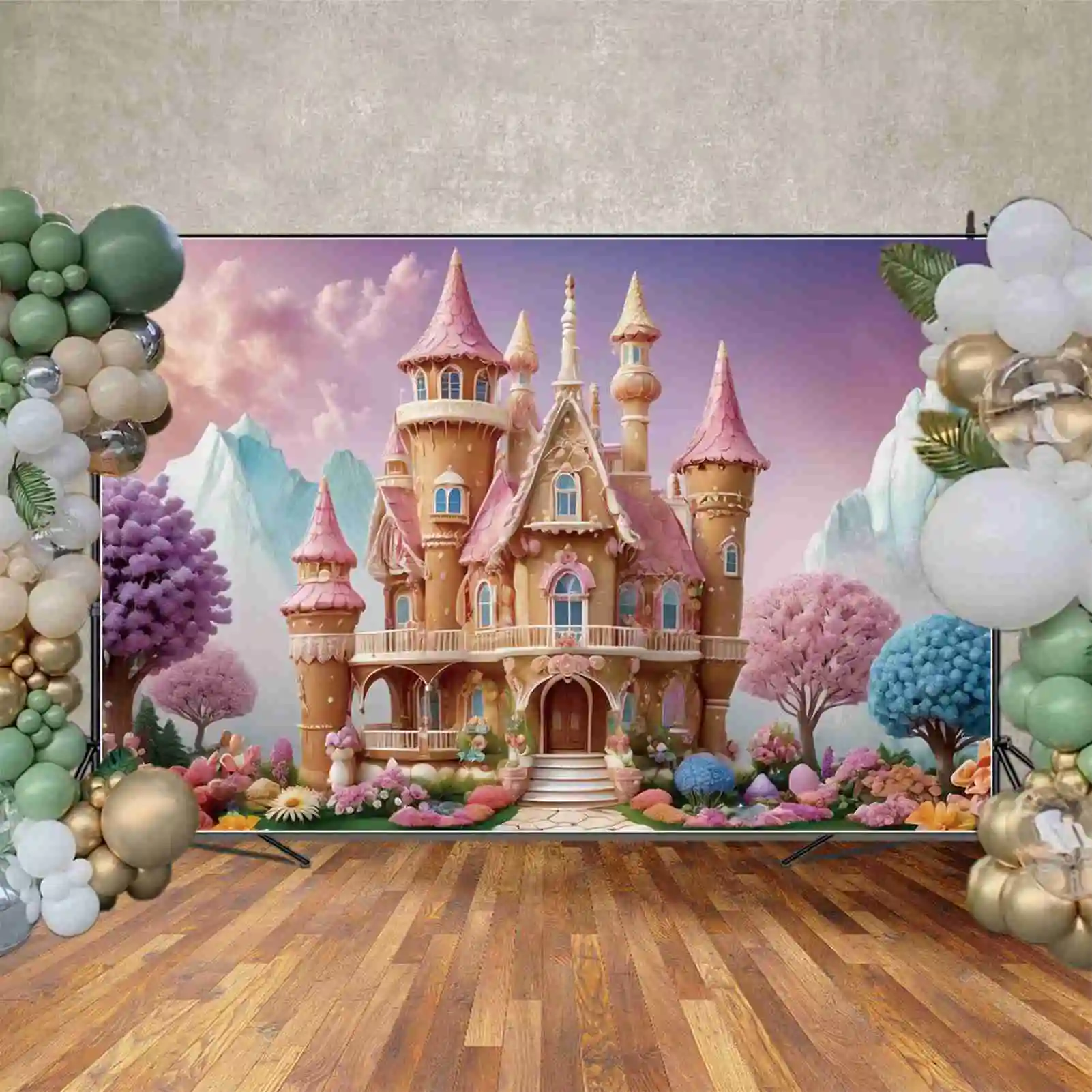 MOON.QG Princess Floral Fairy Birthday Background Flower Garden Mountain Cloud Backdrop Customized Party Photography Decor Props