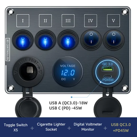 Зарядное устройство QUBEN с двумя разъемами USB QC3.0/светодиодный вольтметр/переключатель тумблера, многофункциональная панель для автофургонов, яхт, автомобилей, лодок, грузовиков, автомобилей, фургонов