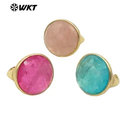 WT-R514 WKT Colorful Style Natural Gemstone Ring Adjustable Birthday Round Shape Accessory Party Gift Clear US 8 Christmas