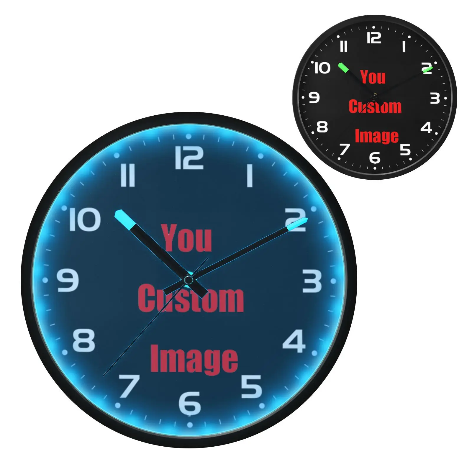 DIY ساعة حائط مضيئة صورة مخصصة ديكور غرفة المعيشة الأسرة ساعة مستديرة الذهب صور شخصية إطار أكريليك ساعة كبيرة