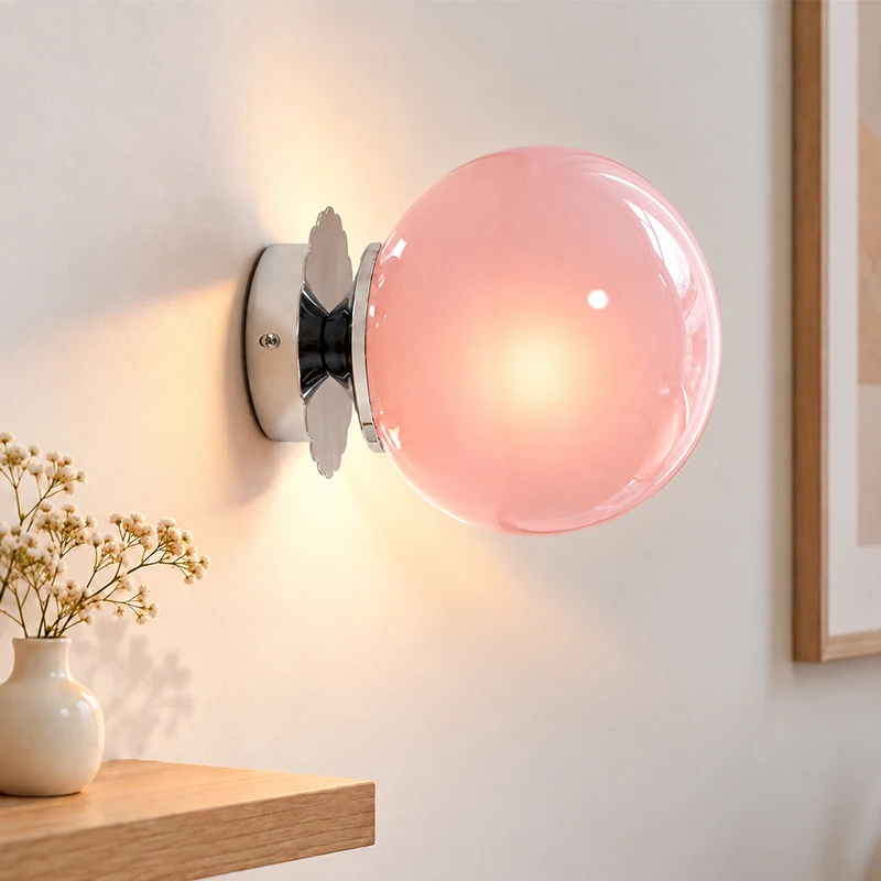 Modern Creative LED Wall Light Bubble Ball Glass Wall Lamp Pink Bedhead Night Light Decorative Corridor Decorative Lighting