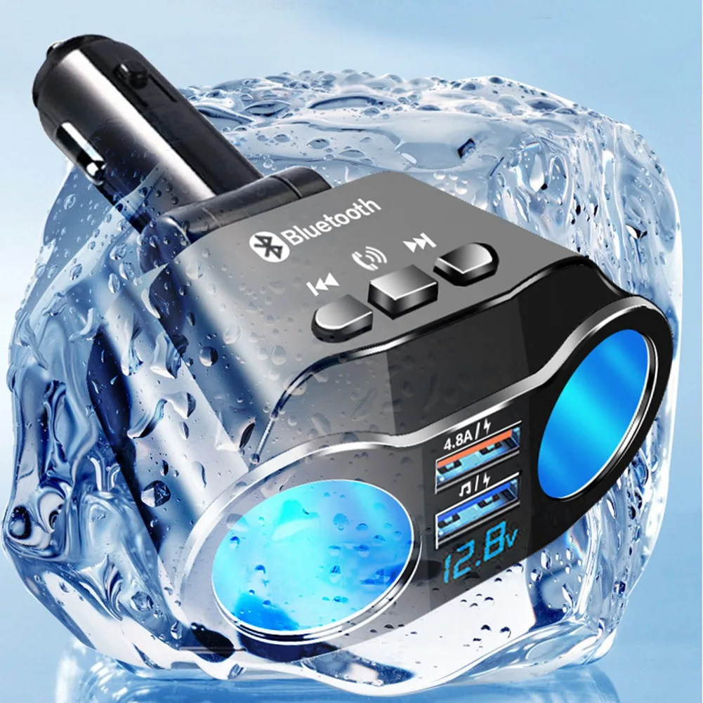 A23F-Dual USB Port Car Charger 2 Way Auto Car Lighter Socket Splitter DC12-24V 4.8A Bluetooth 5.0 MP3 Player With Handsfree