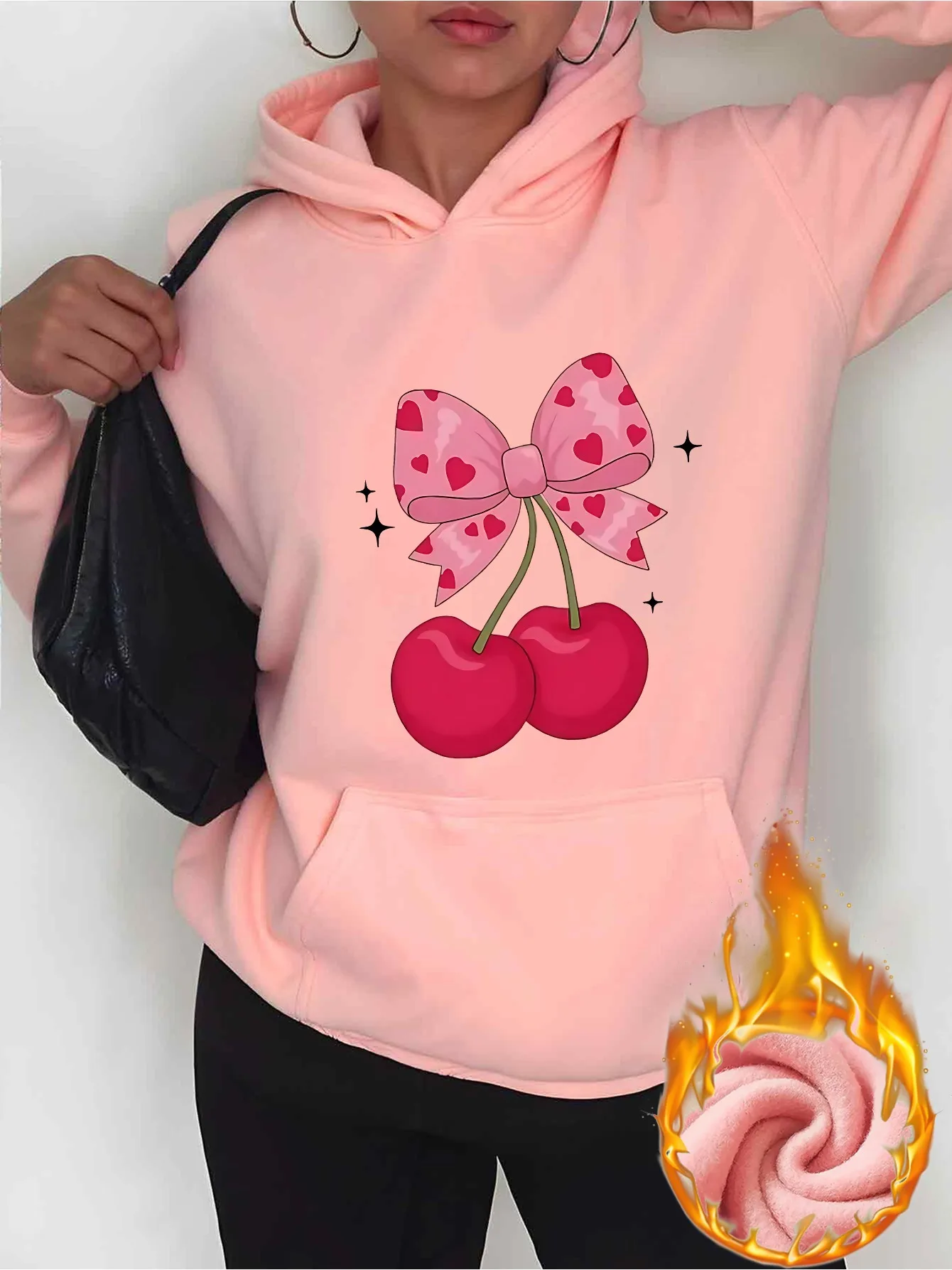 2025 outono e inverno feminino cereja impressão hoodie confortável casual pulôver padrão moda retro personalidade estética y2k