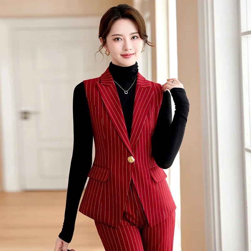 Suit Women's Autumn and Winter Business Wear Dignified Goddess Fashion Striped Vest Suit Suit Work Clothes