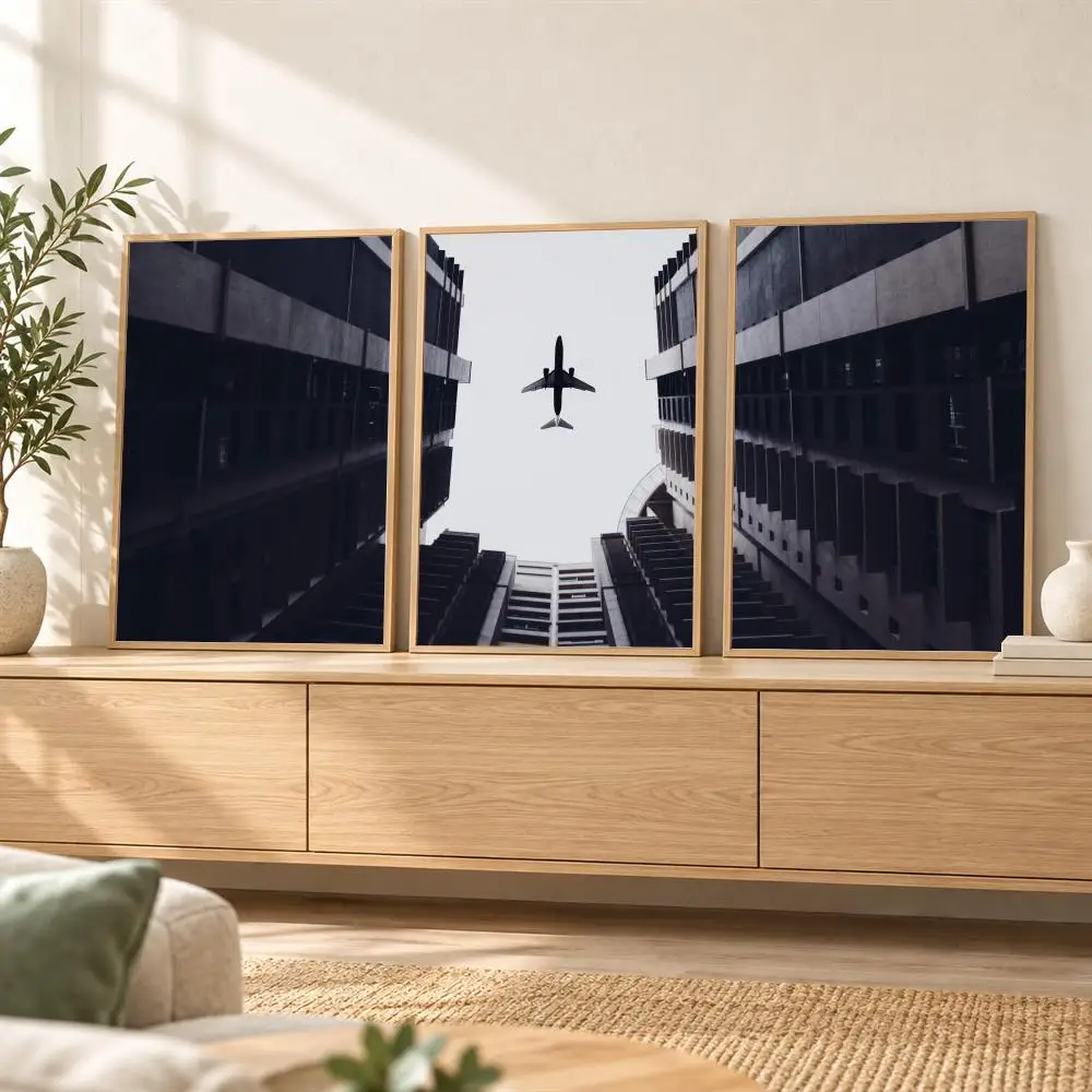 Airplane Aviation Flight Painting Calligraphy 3 Pces Canvas Poster Set Vintage Wall Art for Bedroom Living Room Home Decor Gift