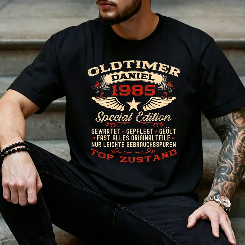 Custom Name Oldtimer 1985 German Vintage Wing Star Graphic T Shirt Unisex 40th Birthday Casual Short Sleeve Street Tee