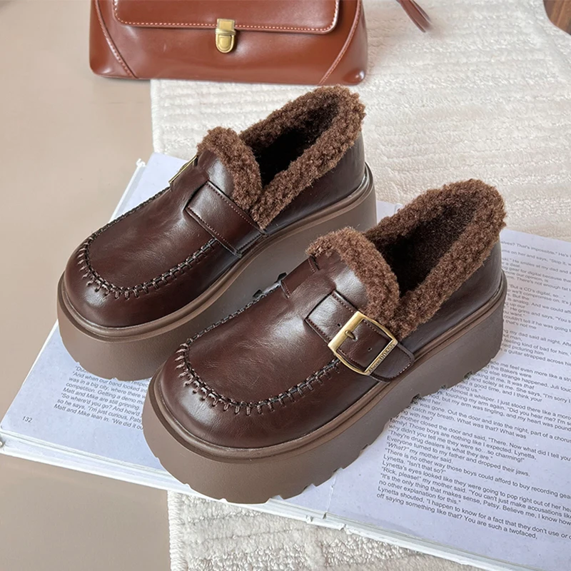 

Flats Platform Women Fur Loafers Shoes Brand Leather Shoes Casual Sneaker 2025 Winter Trend Walking Sport Shoes Comfort Zapatos