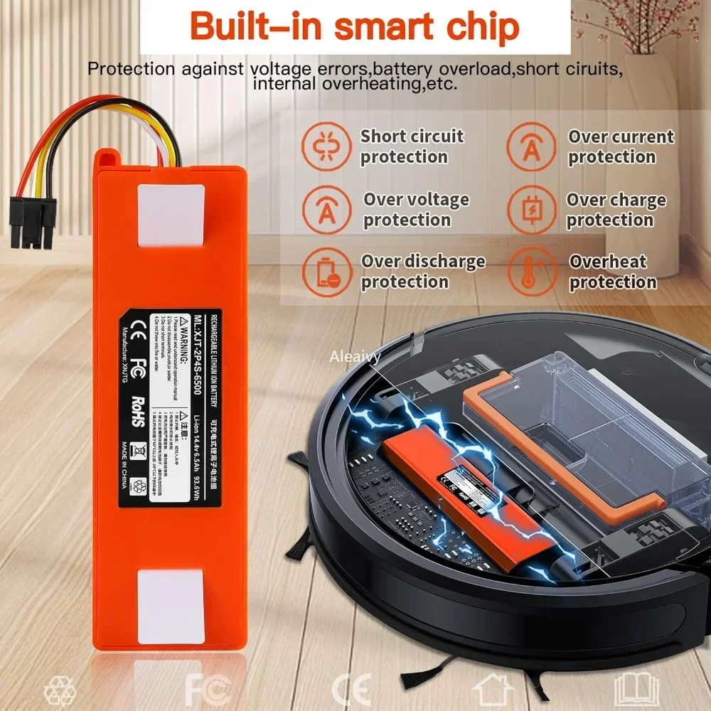 Aleaivy BRR-4S2P-5200S 9800mAh Replacement Battery for Xiaomi Roborock S5 Series (S50/S51/S55/S5 MAX) &S6/S60/S65 RoboticVacuums