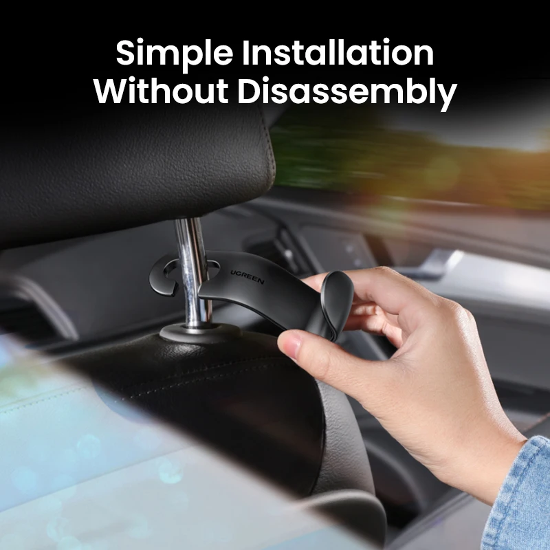 Ugreen 2 قطعة سيارة حامل في سيارة قابل للتعديل المقعد الخلفي مسند الرأس شماعات السنانير للقماش البقالة حقيبة محفظة المنظم تخزين سيارة هوك