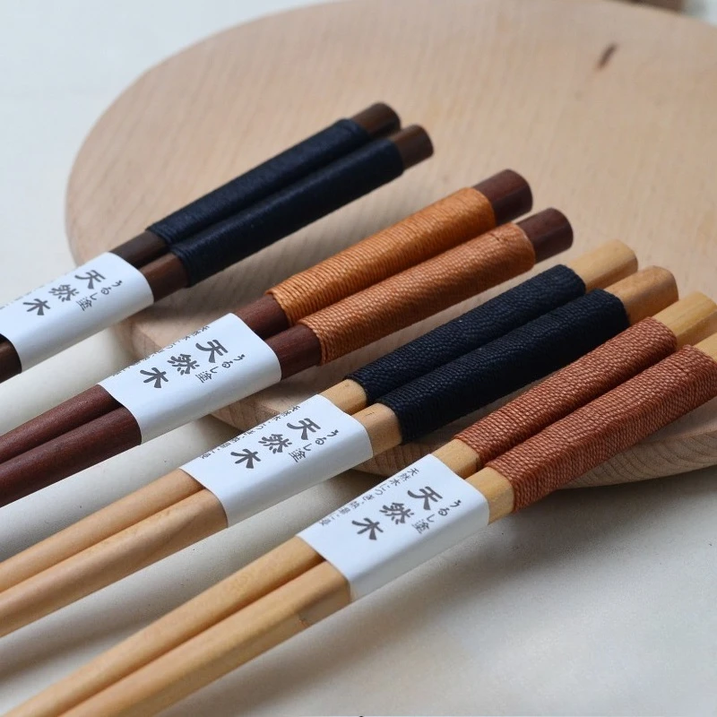 Korean Creative Thread-wrapped Solid Wood Chopsticks Simple Eco-friendly Beech Wood Wooden Tableware Household Kitchenware