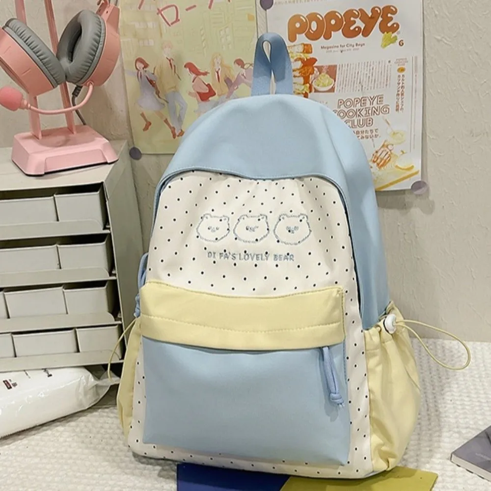 Cute Large Capacity Polka Dot Backpack Lightweight Black Bear Schoolbag Multifunctional Student Mochilas for Women