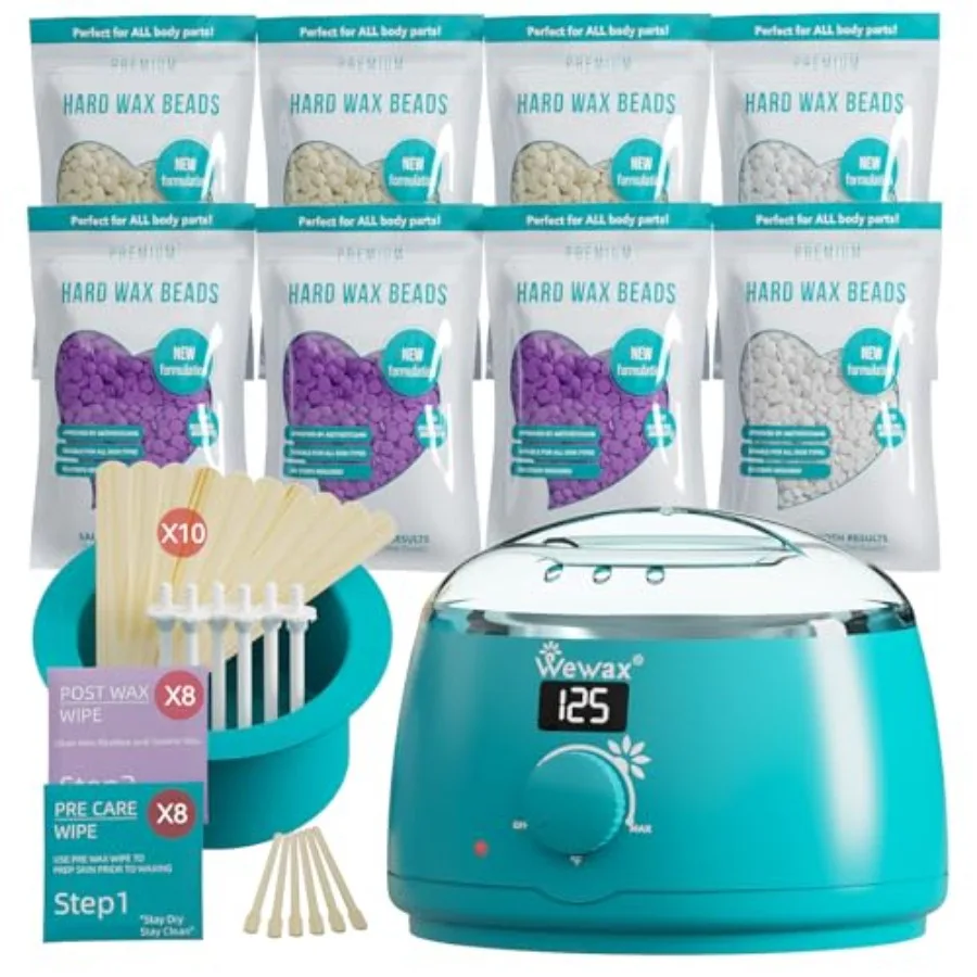 

Набор для депиляции воском для женщин и мужчин - 8 упаковок восковых гранул с лавандой и молоком, быстро тающие, с силиконом для быстрого расплавления и средствами для пред- и пост-ухода.