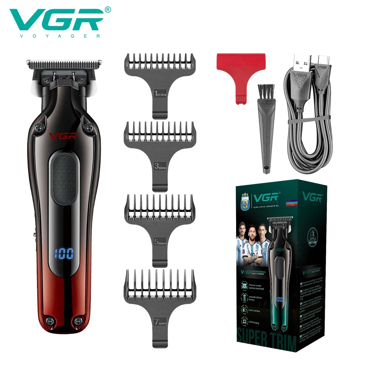 

VGR 998 новый дизайн, мужская беспроводная перезаряжаемая профессиональная машинка для стрижки волос, градиент цвета, электрическая машинка для стрижки волос с прецизионной резьбой