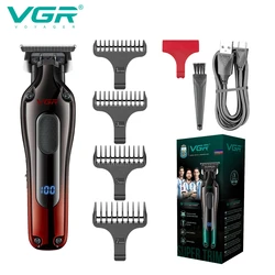 VGR 998 New Design Men's Cordless Rechargeable Professional Hair Clipper Gradient Color Precision Carving Electric Push Clipper