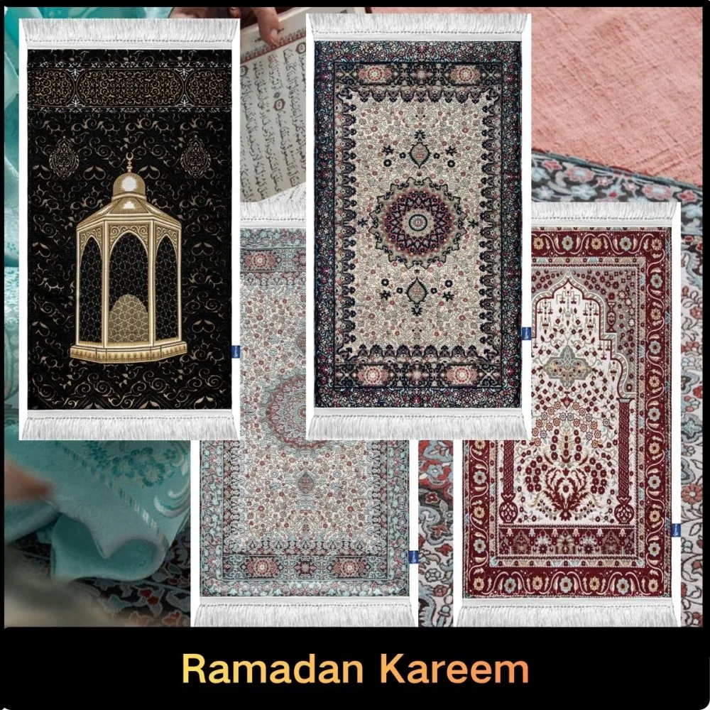 VIKAMA Classic Mosque Print Islamic Prayer Mat, Foldable Travel Muslim Rug, Washable Lightweight Janamaz for Eid Ramadan Gifts