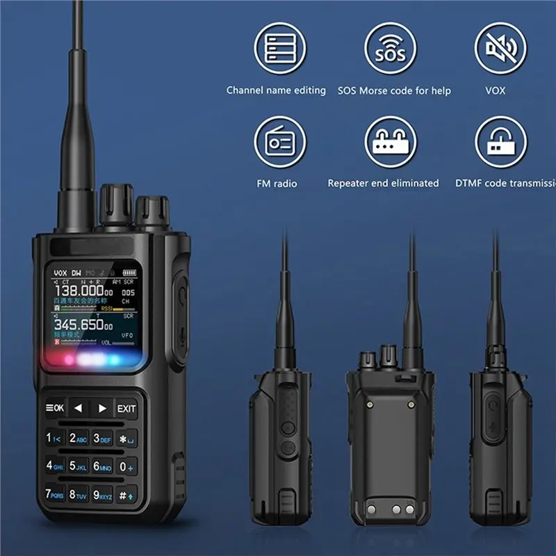 ABZW BT8000 Full Band Walkie Talkie Ham Radio 256 Channels Air Band Two-Way Radio USB-C Interface Aviation NOAA Marine Amateur G