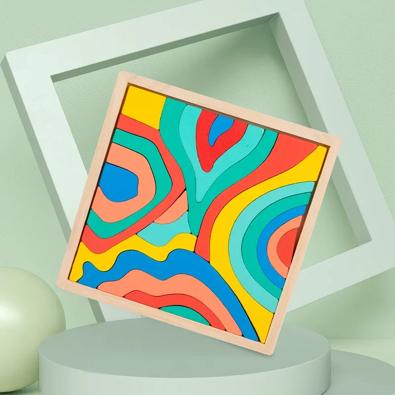 Kinderen Regenboog Houten Bordspel Houten Speelgoed Parochie Kleur Cognitieve 3D Constructor Zintuiglijk Spel Voor Kinderen