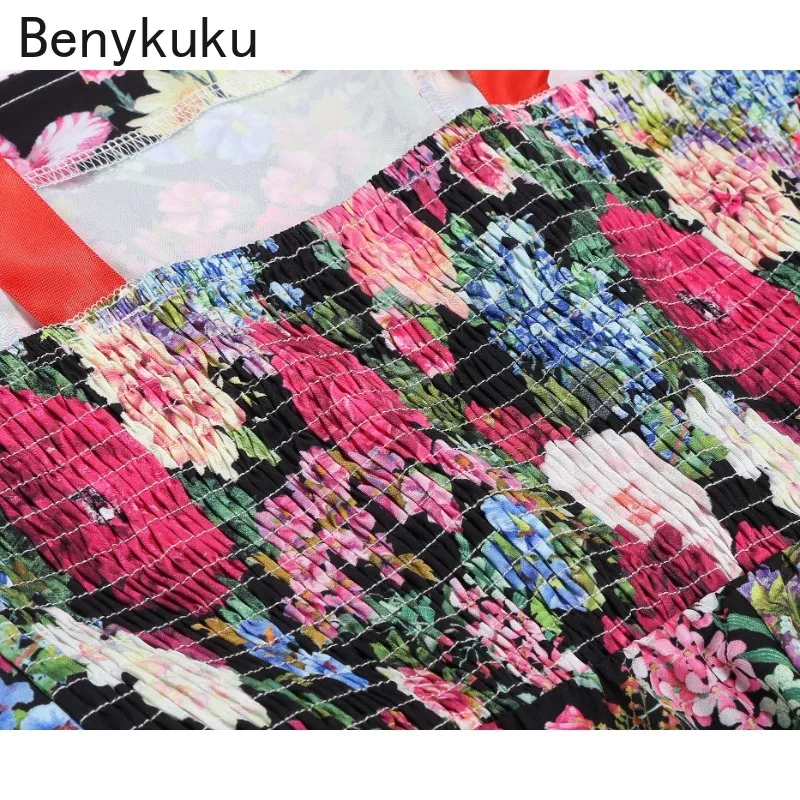 French Vintage Oil Painting Style Print Floral Strap Midi Dress Women Summer Clothes Sleeveless Swing Vacation Party Cami Dress