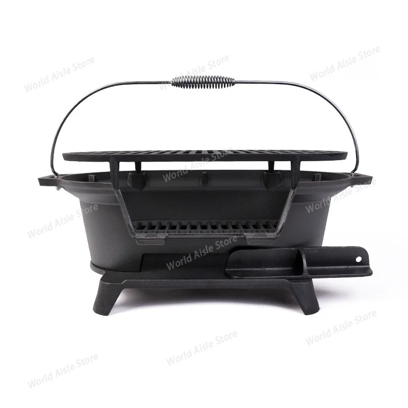 Cast iron outdoor barbecue meat grill household charcoal barbecue grill extra thick camping picnic Ideal for Camping & Picnics