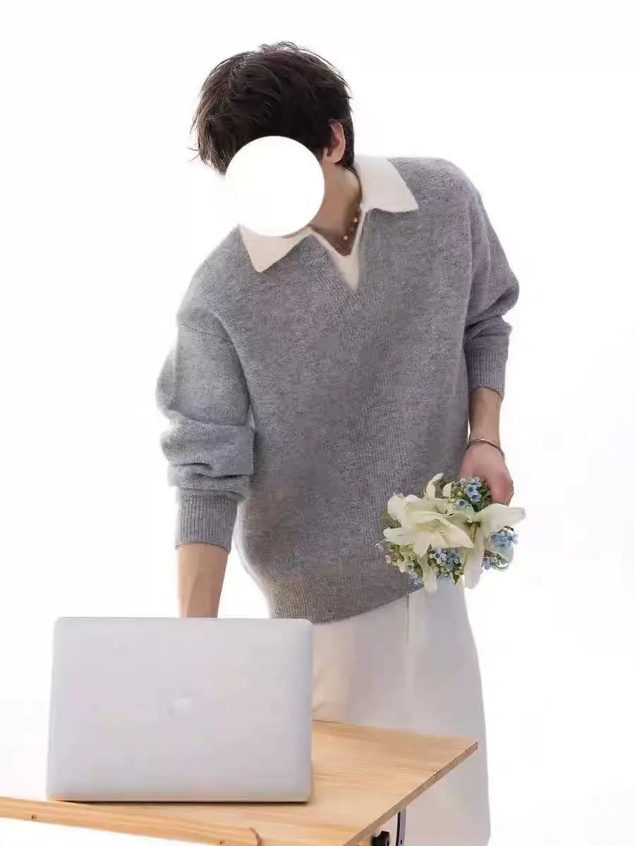 

Casual Lazy Sle Men's Ne Sweater Heavyweight Vintage Versatile Polyester Fiber Long Sve Warm Color