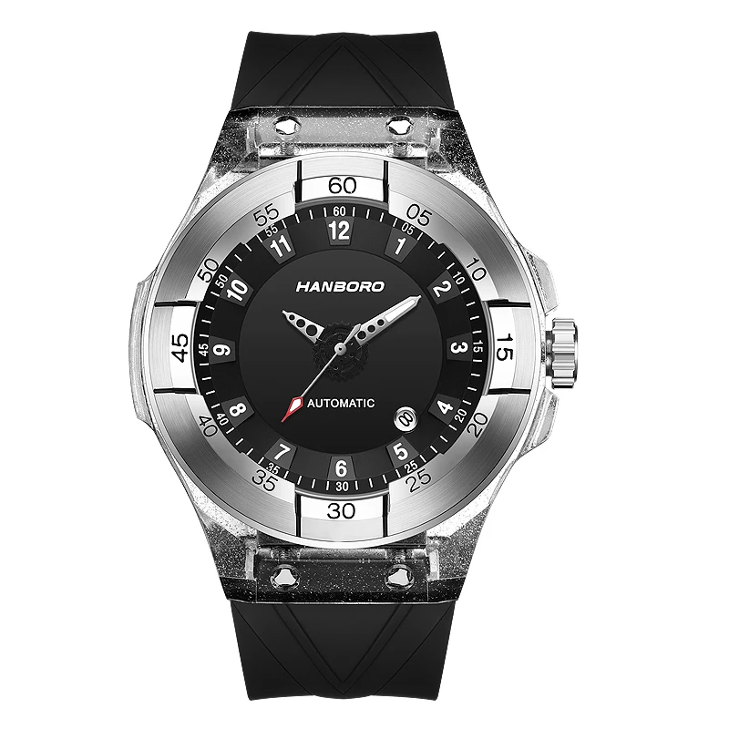 

HANBORO Men Automatic Watch 42mm Luxury Mechanical Wristwatch Waterproof Luminous Acrylic Case