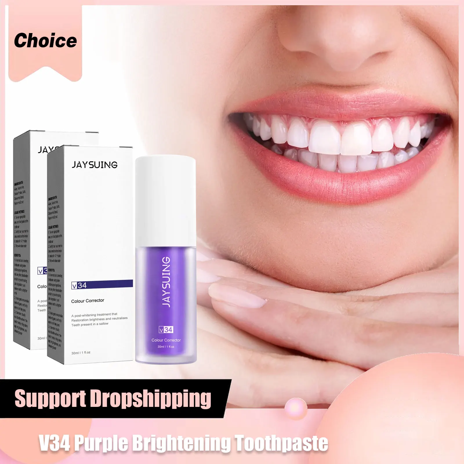 V34 Purple Whitening Toothpaste Brightening Yellow Teeth Removing Tooth Stain Oral Cleaning Fresh Breath Dental Bleaching Tools