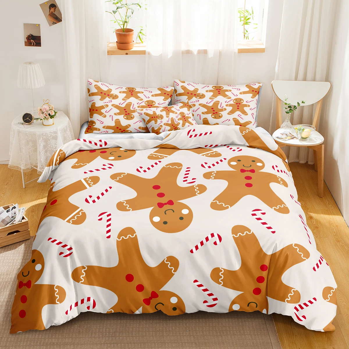 

Cartoon Christmas Bedding Sets Gingerbread Man Duvet Cover Set Modern Fashion Home Textiles Floral Bed Linen for Dropshipping