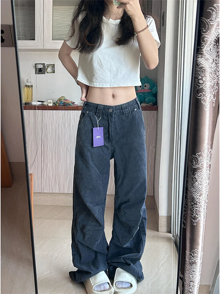 

Cleanfit Vintage Pleated Workwear Jeans Loose Straight Casual Wide Leg Long Trousers Unisex American High Street Style