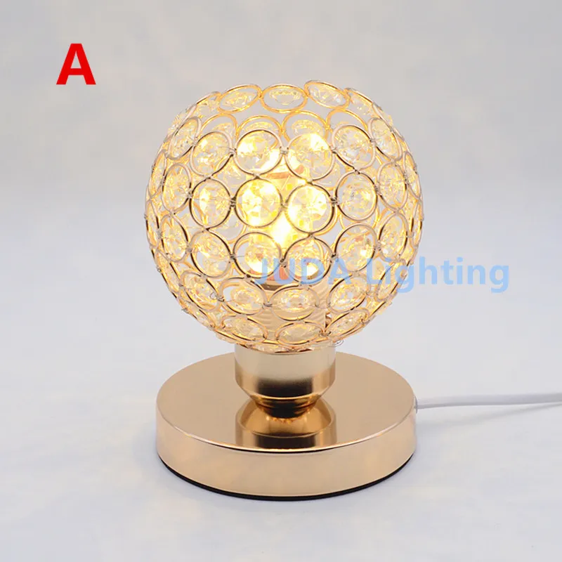 E27 base LED Simple creative modern bedroom table lamp Iron Bedside lamp Crystal desk lamp with button switch cable wire cord