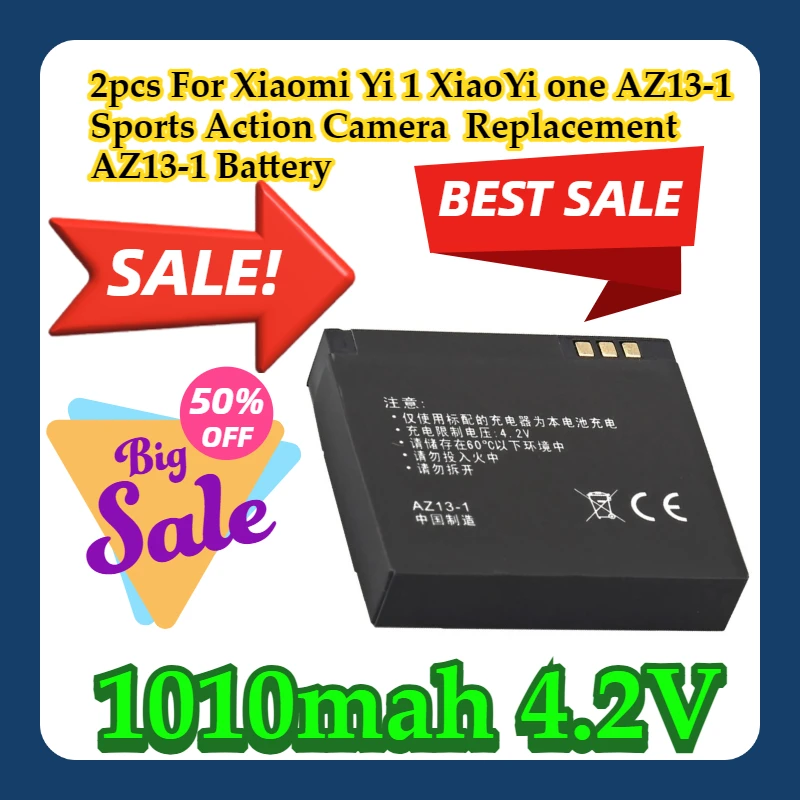 

2pcs For Xiaomi Yi 1 XiaoYi one AZ13-1 Sports Action Camera 1010mah Replacement AZ13-1 Battery