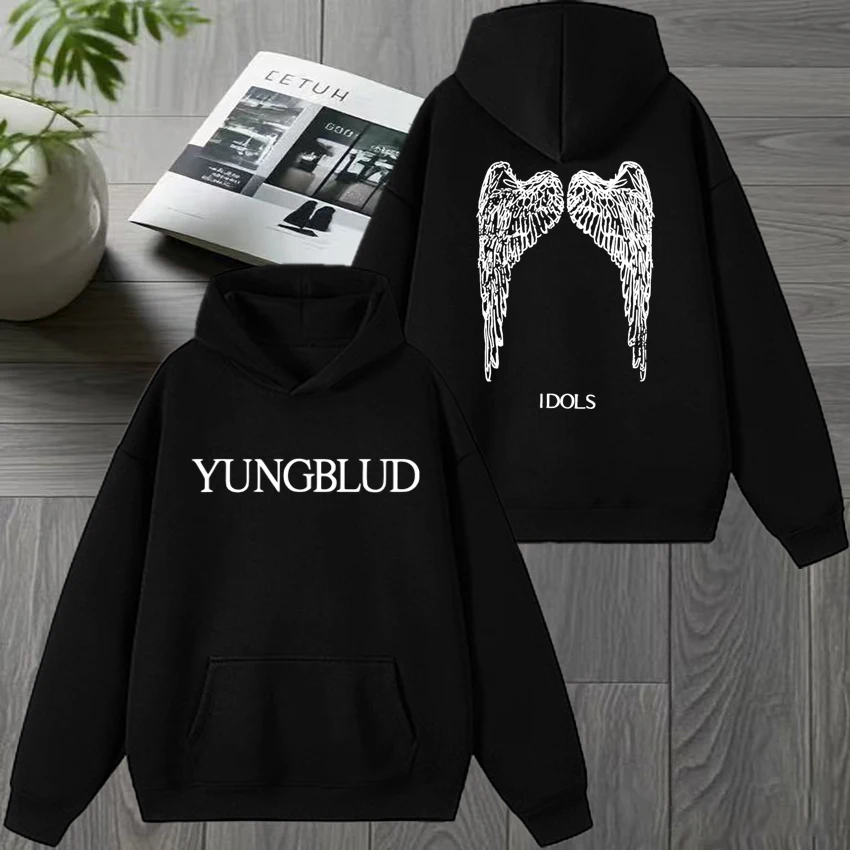 

2025 New YUNGBLUD Idols Wings punk Double Sided print streetwear Men women vintage hip hop Hoodie Unisex Winter Fleece pullover