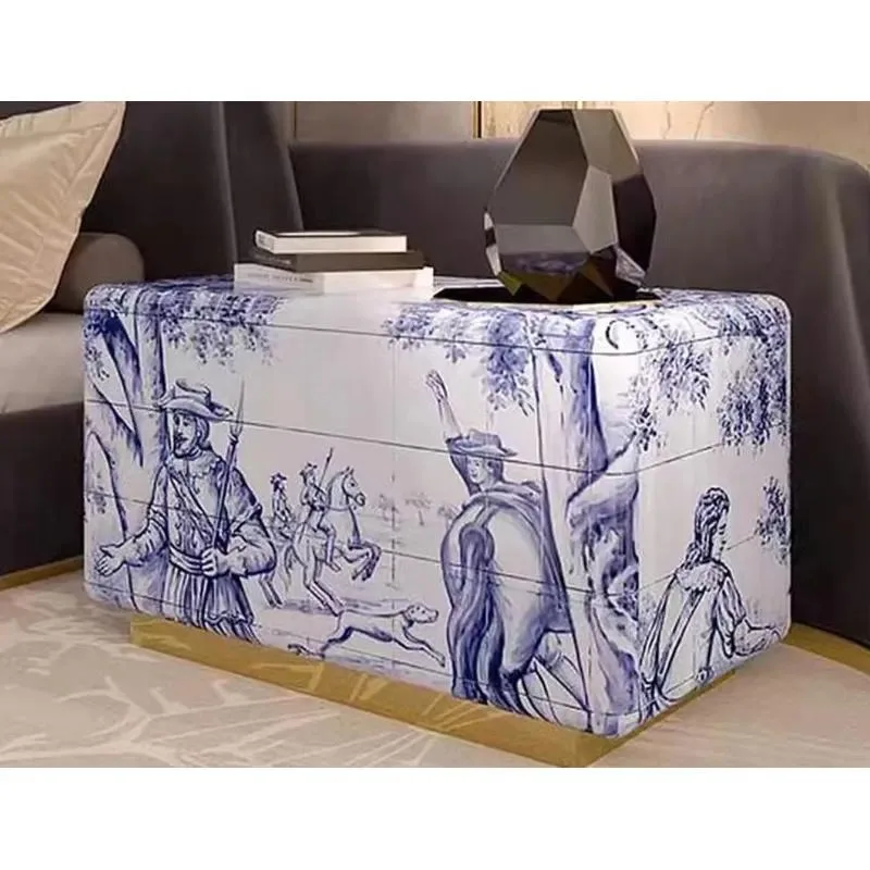 luxury Portuguese style personalized painted solid wood bedside table, suitable for master bedroom, high-end modern