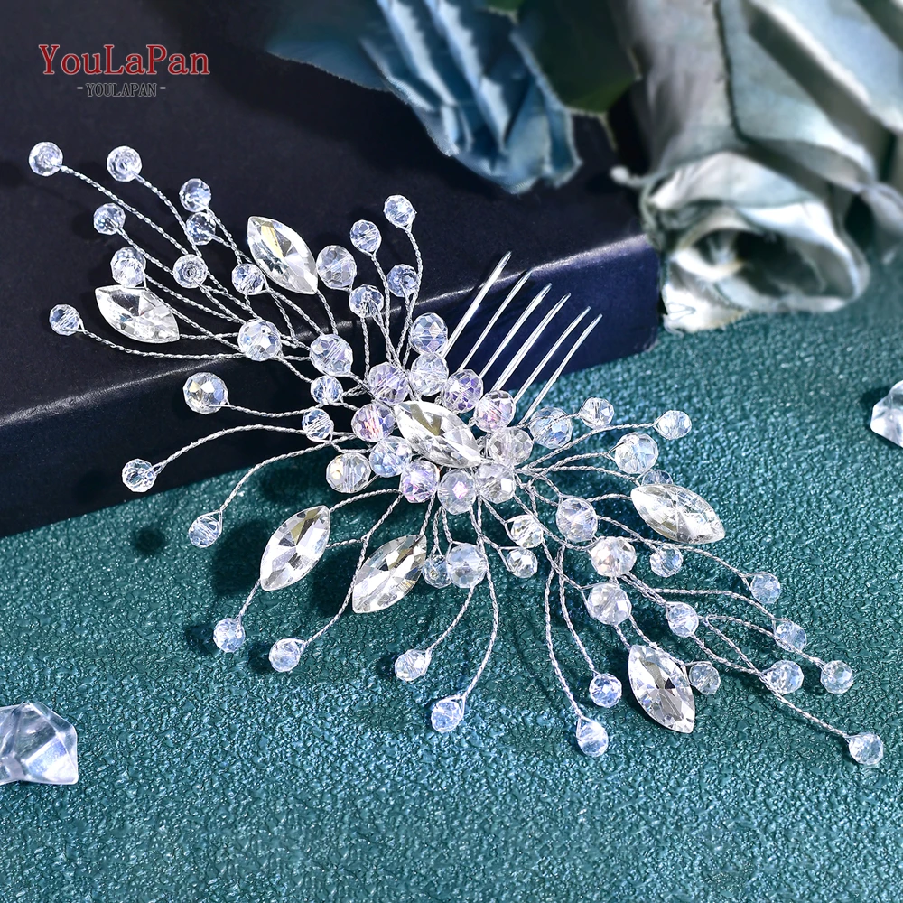 YouLaPan, diadema con peineta de Color plateado a la moda, Tiara para mujer, horquilla de cristal para fiesta, accesorios para el cabello de boda para novia HP837