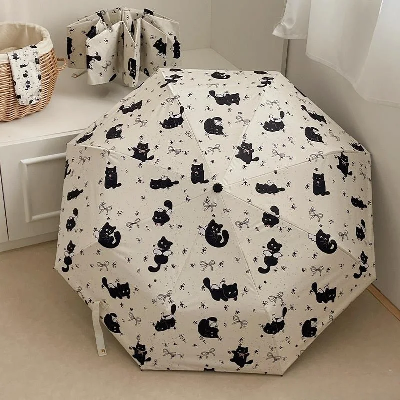 

Automatic Black Glue Sunshade Umbrella Women's UV Protection Sun Rain Dual Use Sun Blocking Umbrella Cute Knot