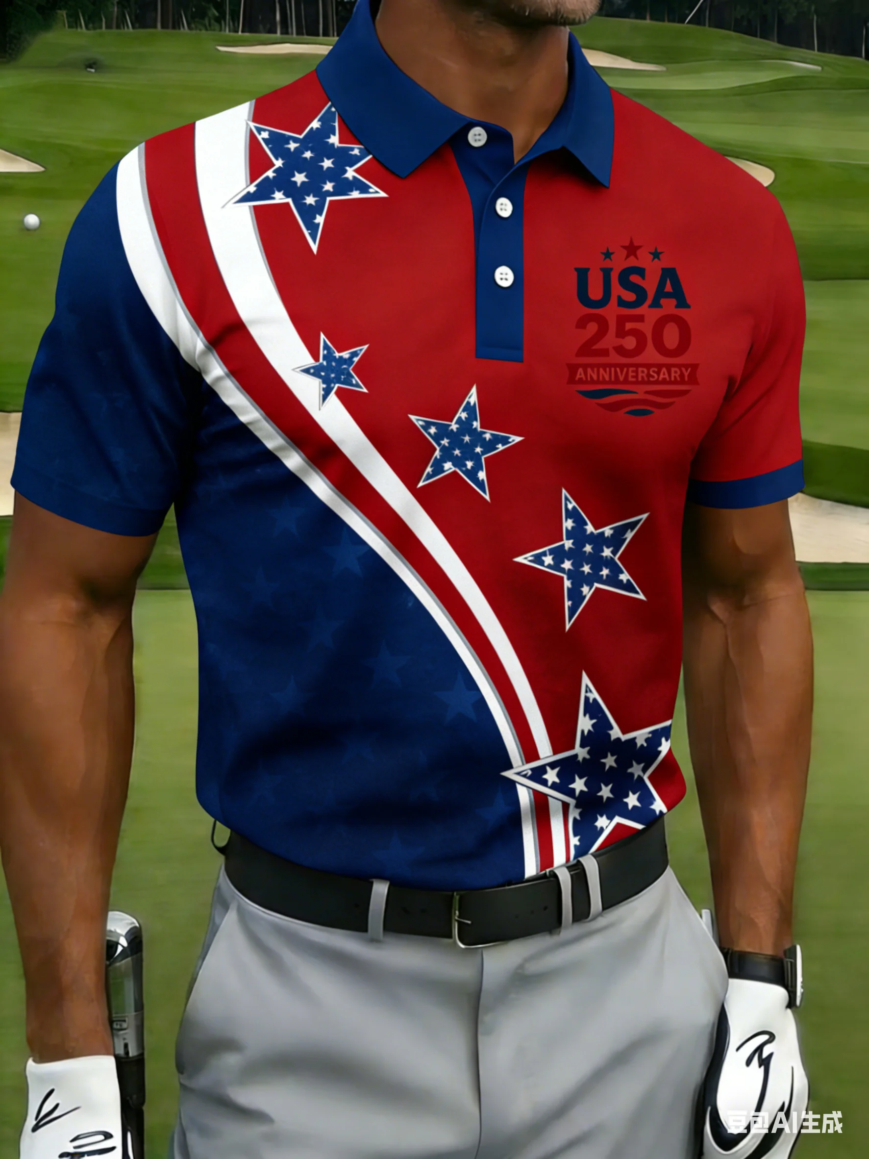 Men's USA 250th Anniversary Star Print Polo Shirt 3D Patriotic USA Flag Short Sleeve Breathable Golf Casual Top 2026