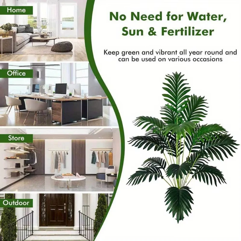 

Зеленое реалистичное искусственное растение (около. 32,28 дюйма) — большие листья с длинным стеблем для внутреннего/наружного украшения, украшения растений