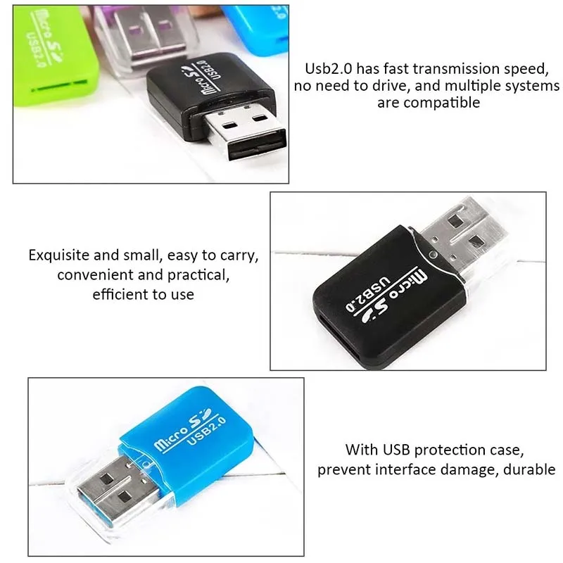 10PCS Mini USB 2.0 Micro SD TF Card Reader Memory Card USB 2.0Adapter High SpeedFlash Card Reader For Computer Laptop Cardreader