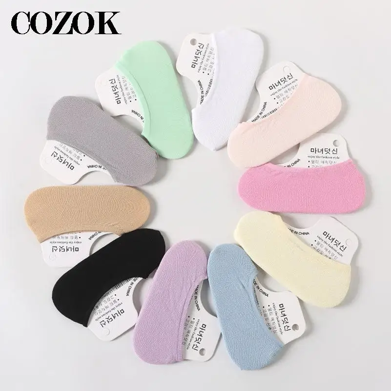5Pairs Summer Womens Candy Color Boat Socks Adult Child Silicone Invisible Socks Thin Velvet Magic Silk Cute Socks Meias EU25-39